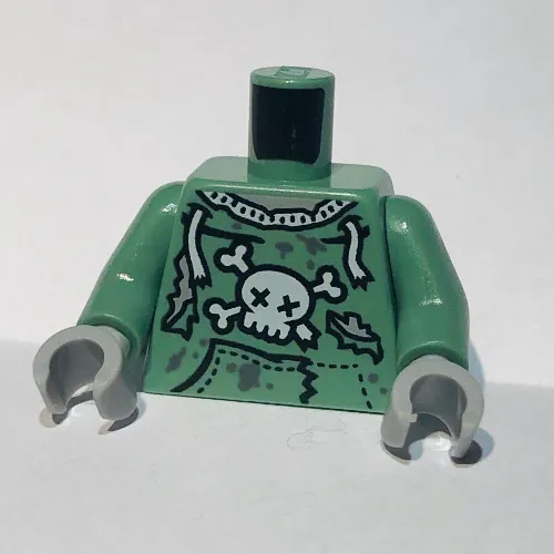 Torso Sweatshirt Tattered with Skull and Crossbones, Laces, Pockets Print (Zombie), Sand Green Arms, Light Bluish Gray Hands