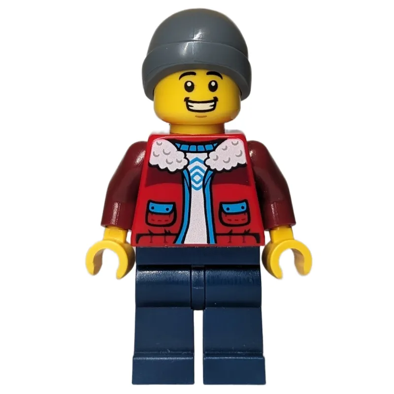 Red Torso, Dark Blue Legs, Dark Bluish Grey Beanie