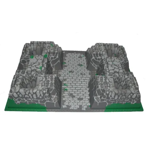 Baseplate Raised 32 x 48 x 6 with 4 Corner Pits with Dark Bluish Gray and Light Bluish Gray Rock Print