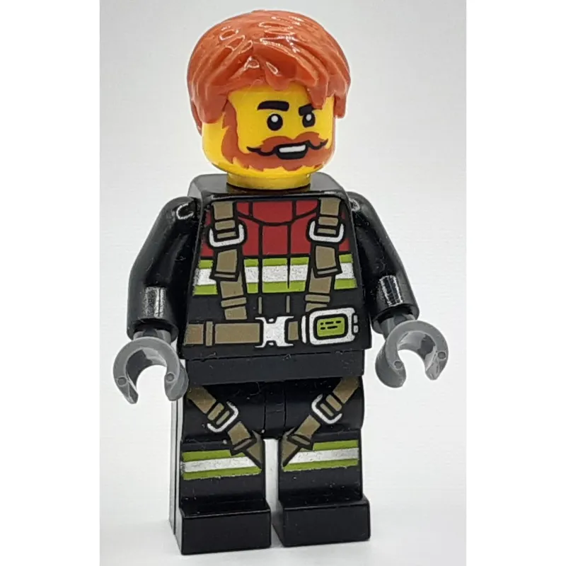 Firefighter, Black Fire Suit, Dark Orange Hair, Beard