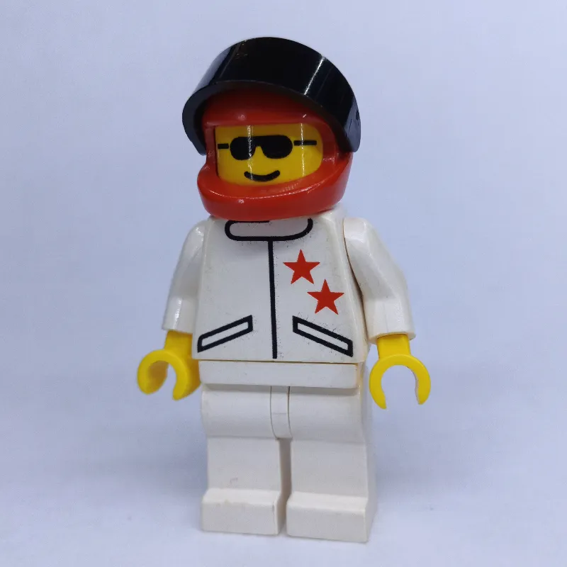 Racer, White Jacket with 2 Stars, Red Helmet with Visor, Sunglasses