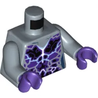 Torso Black and Dark Purple Rocks and White and Blue Lightning Effect Print, Sand Blue Arms, Dark Purple Hands