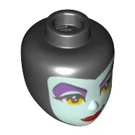 Minidoll Head Light Aqua Face, Dark Purple Eye Shadow, Yellow Eyes, Dark Red Lips (Maleficent)