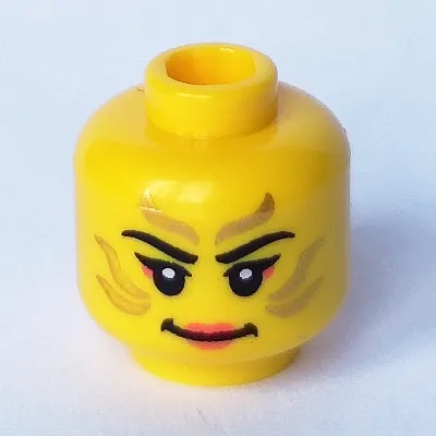 Minifig Head, Face Paint with Gold Painted Lines, Coral Mascara, Smile and Coral Lips Print