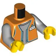 Torso, Orange Store Employee Jacket, Dark Azure Trim, Name Badge, Light Bluish Grey Shirt print Light Bluish Gray Arms, Yellow Hands