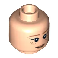 Minifig Head April O'Neil, Dual Sided, Dark Orange Eyebrows, Freckles, Closed Mouth Smile / Open Mouth Scowl Print [Hollow Stud]