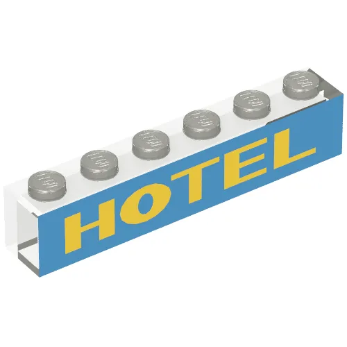 Brick 1 x 6 with No Bottom Tubes with Yellow/Blue 'HOTEL' Print