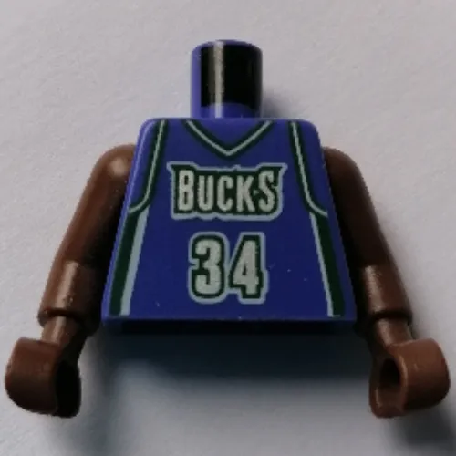 Torso Basketball Jersey, Milwaukee Bucks '34' Print, Long One Piece Arms Brown (NBA)