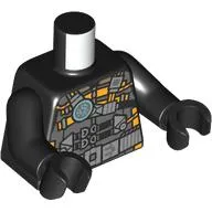 Torso, Dark Bluish Grey Tactical Vest, Bright Light Orange/Black Straps, Silver Utility Belt print, Black Arms and Hands