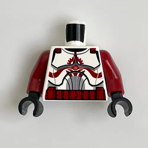 Torso Armor Clone Trooper with Dark Red Markings and Belt, Solid Light Bluish Grey Circle Print, Dark Red Arms, Black Hands