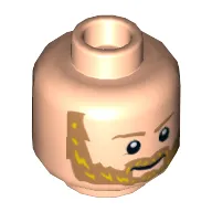 Minifig Head Aquaman, Medium Nougat Eyebrows and Beard with Yellow Highlights, Smile / Fierce Print