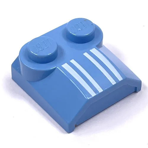 Brick Curved 2 x 2 x 2/3 Two Studs and Lip End with Four White Lines Print