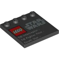 Plate Special 4 x 4, Studs on One Edge with 'Lego Star Wars' Logo and 'TIE Interceptor TIE Fighter Pilot Death Star' Print