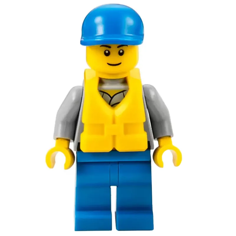 Coast Guard, Light Bluish Gray Shirt with Badge, Blue Cap, Yellow Life Vest