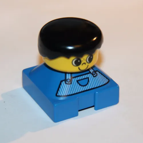 Duplo 2 x 2 x 2 Figure Brick, Spiky Bangs, Black Hair, Striped Overalls, Big Eyes, Freckles on Nose Print