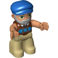 Duplo Figure with Cap Blue, with Beard, Tan Legs, Reddish Brown Argyle Vest Print