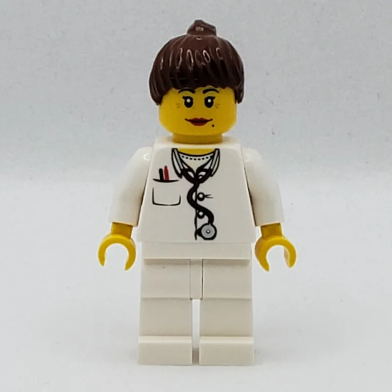Doctor, Woman, White Torso with Stethoscope and Pocket, White Legs, Dark Brown Ponytail