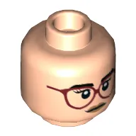 Minifig Head Zia Rodriguez, Eyebrows, Red Glasses, Peach Lips, Neutral / Surprised Expression Print