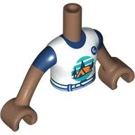 Minidoll Torso Girl with Orange Tent, Dark Blue Trees, Dark Turquoise Sky, Ground print, Medium Brown Arms and Hands