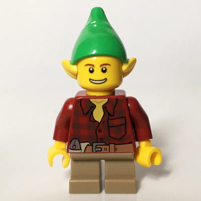 Elf, Dark Red Flannel Shirt, Bright Green Hat