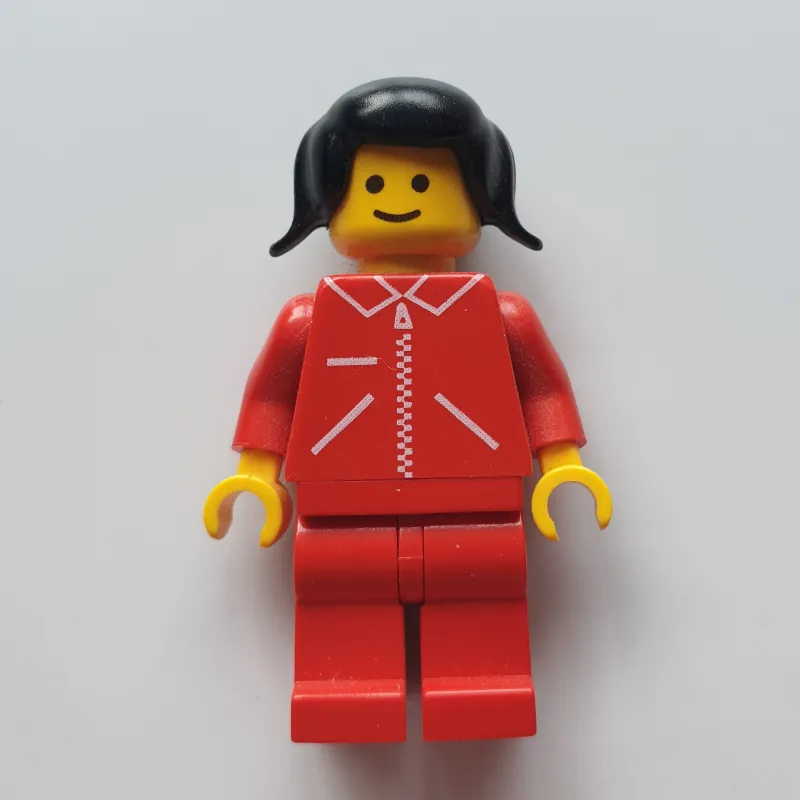 Woman, Red Jacket with Zipper and Pockets, Red Legs, Black Hair