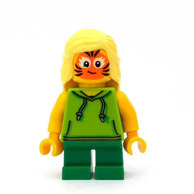 Girl, Lime Hoodie, Short Green Legs, Tiger Facepaint