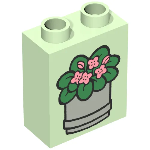 Duplo Brick 1 x 2 x 2 with Potted Plant Print