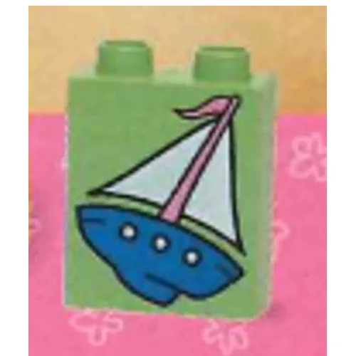 Duplo Brick 1 x 2 x 2 with Sailboat Print