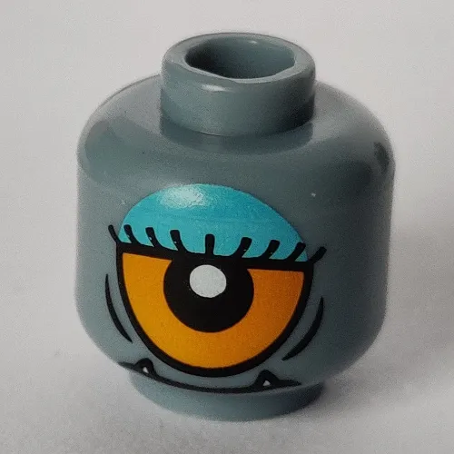 Minifig Head Cyclops, Lower Fangs, Eyelashes, Single Orange Eye Open / Eye Half Closed with Blue Eye Shadow Print