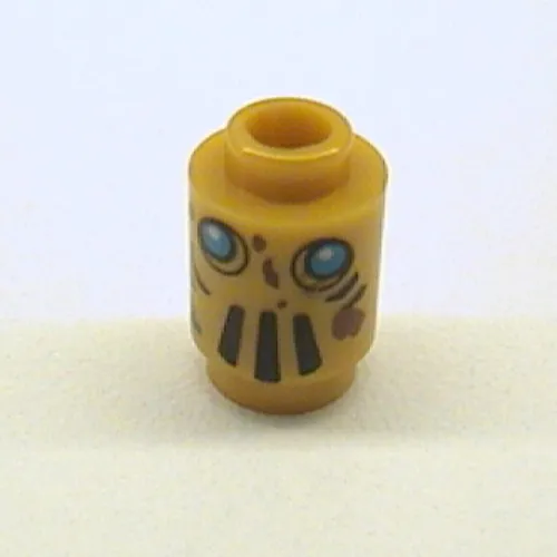 Brick Round 1 x 1 Open Stud with Robot Face with Blue Eyes, Black Vents and Brown Splotches Print (Tai-d)
