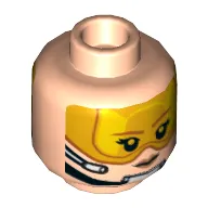 Minifig Head Sandspeeder Pilot, Red Lips, Orange Visor, Brown Eyebrows, Chin Strap, Headset, Smiling / Angry Print