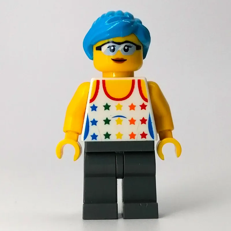 White Torso, Dark Bluish Grey Legs, Dark Azure Hair