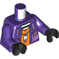 Torso, Jacket, White USB Drive on Necklace, Orange Shirt, White/Black stripes Shirt Print, Dark Purple, Black Hands