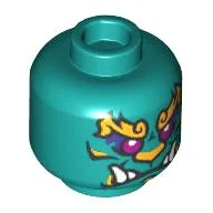 Minifig Head Azure Lion, Yellow and Bright Light Orange Ornate Eyebrows, Magenta Eyes, Dark Purple Eyeshadow, Whist Fangs Print