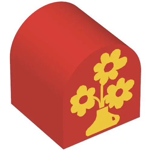 Duplo Brick 2 x 2 x 2 Curved Top with Vase and Three Flowers Print