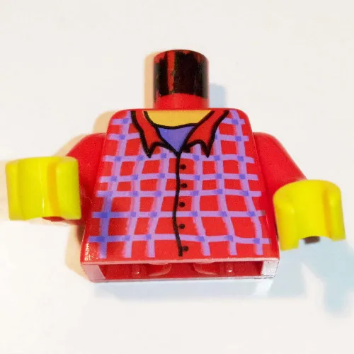 Torso Shirt with Blue Box Stripes and Buttons Print, Red Arms, Yellow Hands