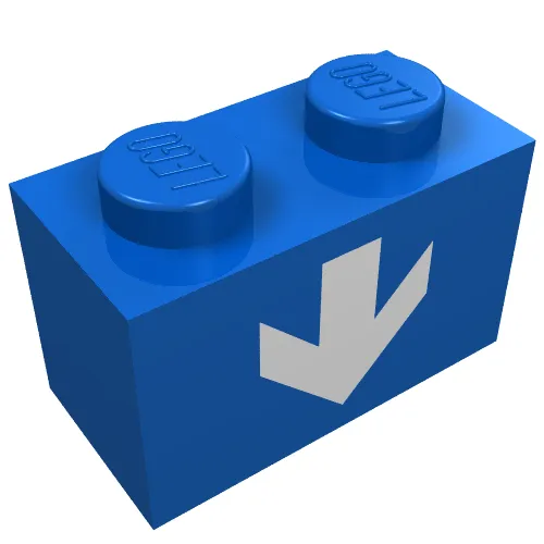 Brick 1 x 2 with White Down Arrow Print
