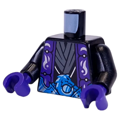 Torso, Dark Purple Rove, Big Dark Azure/Silver Belt with Dragon, Dark Bluish Grey Sash Print, Black Arms, Dark Purple Hands