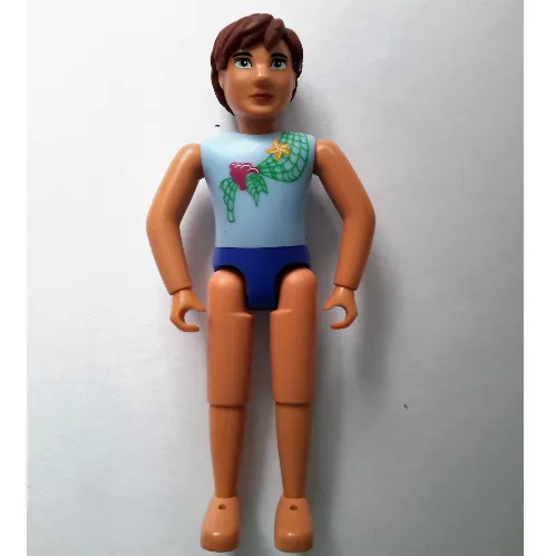 Belville Figure Fixed Elbows, Male, Brown Hair, Light Blue Shirt with Net and Seashell Print, Blue Swimsuit