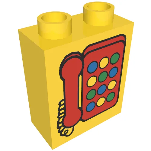 Duplo Brick 1 x 2 x 2 with Telephone Print 2, Red with Round Buttons