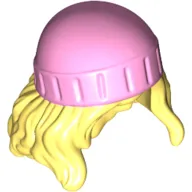 Hair and Hat, Long Wavy Hair, Beanie Bright Pink Pattern