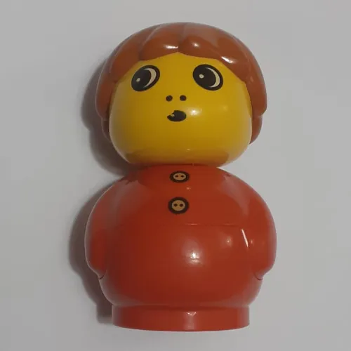 Primo Figure Boy with Red Base, Buttons Print, Dark Orange Hair