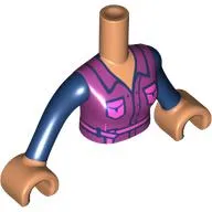 Minidoll Torso Woman with Magenta Jacket, Dark Pink Pockets, Belt, Dark Blue Sleeves print, Nougat Arms and Hands