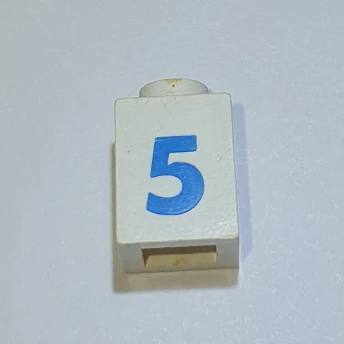 Brick 1 x 1 with Blue '5' Print (Bold Font)