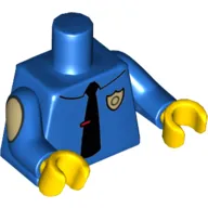 Torso Shirt with Silver Police Badge and Black Necktie Print, Blue Arms with Light Yellow Ovals Print, Yellow Hands