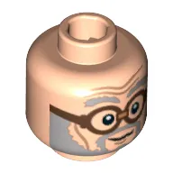 Minifig Head Ernie Prang, Gray Beard and Eyebrows, Brown Glasses Print [Blocked Open Stud]