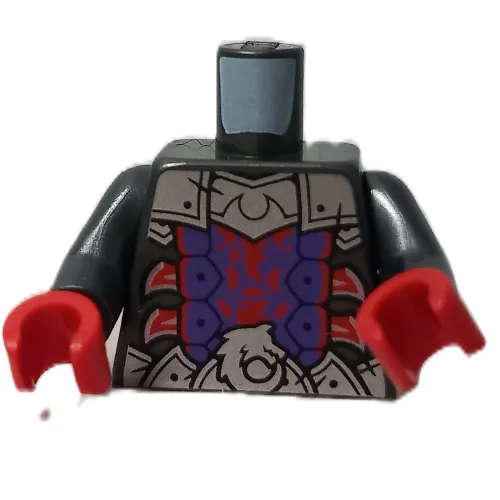 Torso, Armor, Silver Plates, Dark Purple Chest, Red Trim, Metal Pink Claws Print, Pearl Titanium Arms, Red Hands