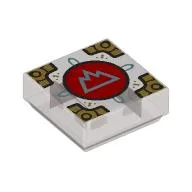Tile 1 x 1 with Silver Mountain on Red Circle, Gold Decoration Print (Cubic Gate)