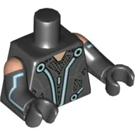 Torso Jumpsuit with White and Light Blue Lines, Light Nougat Neck Print, Black Arms and Hands with Light Nougat Shoulders Print