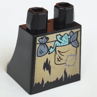 Hips and Legs Under Dress/Robe with Dark Tan Apron, Sand Green Frog, Dark Bluish Gray Pouche Print